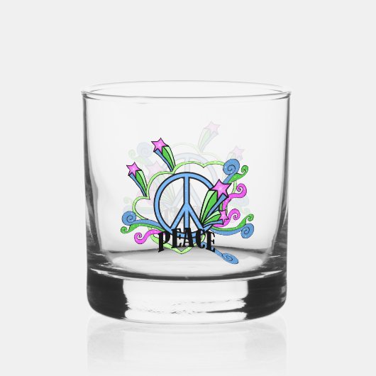 Helder gekleurd Peace Sign Design Sterren Scrolls Whisky Glas