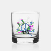 Helder gekleurd Peace Sign Design Sterren Scrolls Whisky Glas (Achterkant)