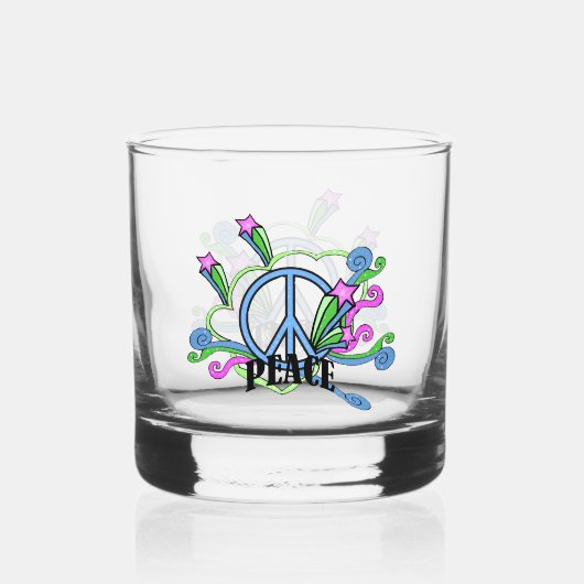 Helder gekleurd Peace Sign Design Sterren Scrolls Whisky Glas (Achterkant)