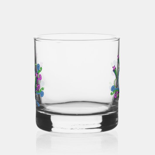 Helder gekleurd Peace Sign Design Sterren Scrolls Whisky Glas (Links)