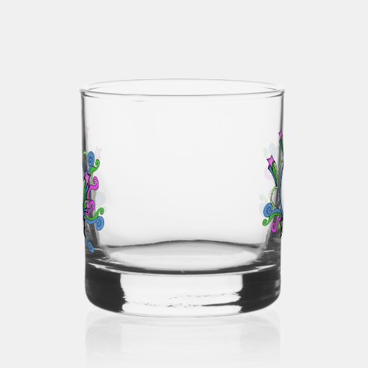 Helder gekleurd Peace Sign Design Sterren Scrolls Whisky Glas (Rechts)