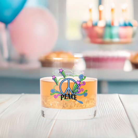 Helder gekleurd Peace Sign Design Sterren Scrolls Whisky Glas (Insitu (Baby Shower))