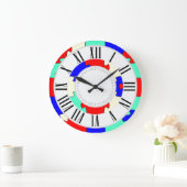 Helder gekleurd rood blauw, off witte puzzel grote klok (Huis)