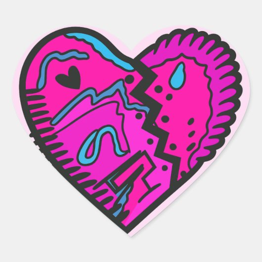Helder gekleurde 80's thema hart sticker (Voorkant)