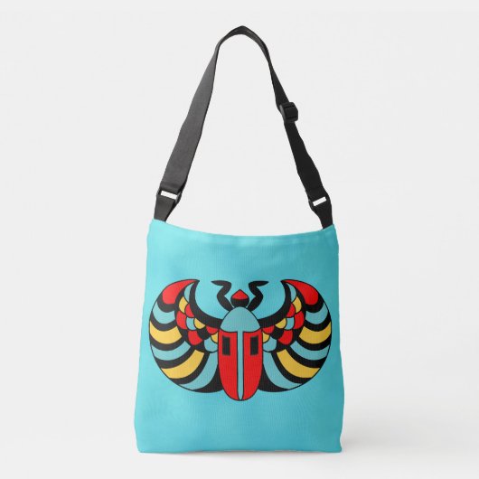 Helder gekleurde Abstracte Scarab-beetel op blauw Crossbody Tas (Voorkant)