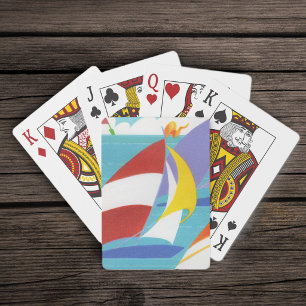 Helder gekleurde Abstracte zeilboten in het meer Pokerkaarten