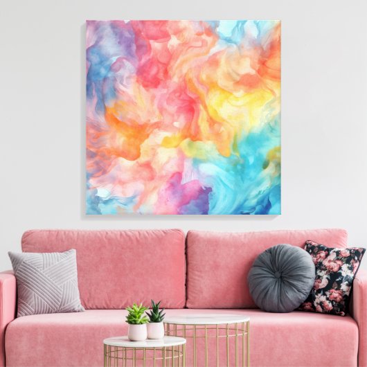 Helder gekleurde allover Waterverf textuur Canvas Afdruk (Insitu (Woonkamer))