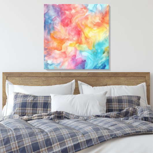 Helder gekleurde allover Waterverf textuur Canvas Afdruk (Insitu (Slaapkamer))