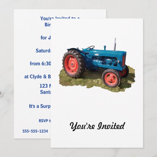 Helder gekleurde Antiek  tractor en veld Kaart (Voorkant / Achterkant)