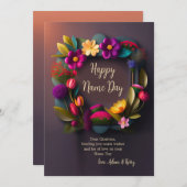 Helder gekleurde bloemenkrans naam dag Kaart (Voorkant / Achterkant)