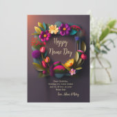 Helder gekleurde bloemenkrans naam dag Kaart (Staand voorkant)