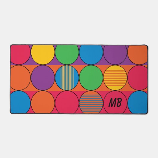 Helder gekleurde cirkels en strepen en Initialen Bureaumat (Voorkant)
