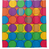 Helder gekleurde cirkels en strips douchegordijn (Voorkant)