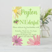 Helder gekleurde Daisy Eerste Verjaardag Kaart (Staand voorkant)