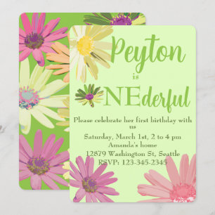 Helder gekleurde Daisy Eerste Verjaardag Kaart