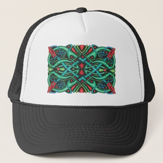 Helder gekleurde Drakenkop Celtic Knot Trucker Pet (Voorkant)