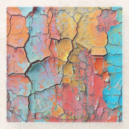 HELDER GEKLEURDE GEDROOGDE GEKRAAKTE VERF LOOK TEX GLAZEN ONDERZETTER