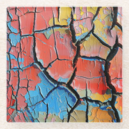 HELDER GEKLEURDE GEDROOGDE GEKRAAKTE VERF LOOK TEX GLAZEN ONDERZETTER