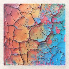 HELDER GEKLEURDE GEDROOGDE GEKRAAKTE VERF LOOK TEX GLAZEN ONDERZETTER