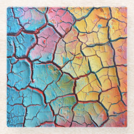 HELDER GEKLEURDE GEDROOGDE GEKRAAKTE VERF LOOK TEX GLAZEN ONDERZETTER