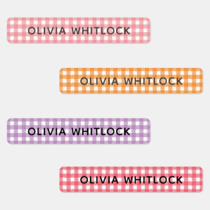 Helder gekleurde Gingham Plaid basisschool Labels