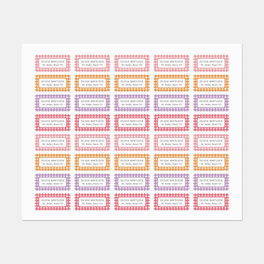 Helder gekleurde Gingham Plaid basisschool Labels (Vel)
