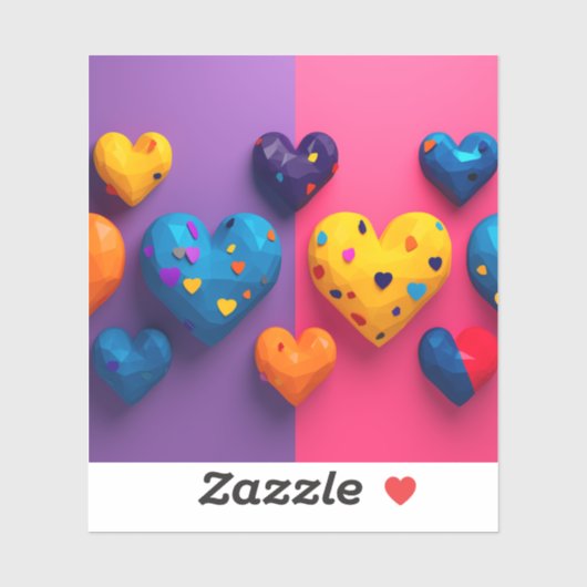 Helder gekleurde harten met facetten sticker (Vel)
