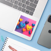 Helder gekleurde harten met facetten sticker (Laptop met iPhone)