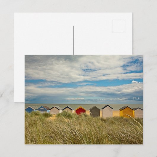 Helder gekleurde huts op het strand briefkaart (Voorkant / Achterkant)