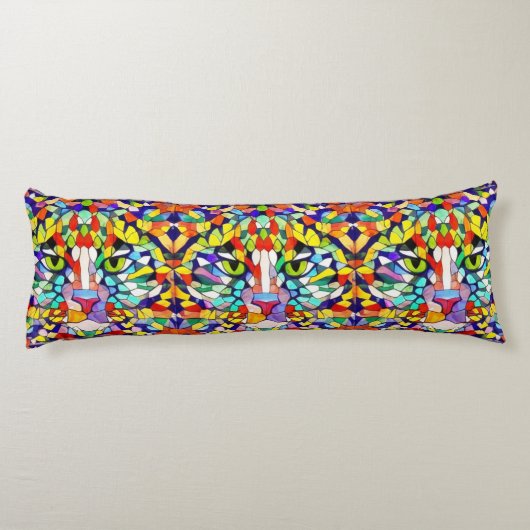 Helder gekleurde katten - Snazzy Mosaic Pattern Lichaamskussen (Achterkant)