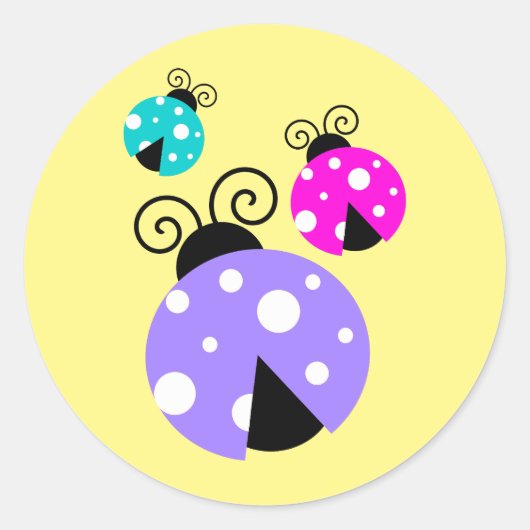 Helder gekleurde lieveheersbeestjes in Paarse roze Ronde Sticker (Voorkant)