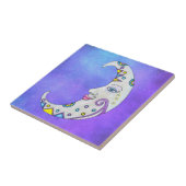 Helder gekleurde maan  gezicht sterren Paarse heme Tegeltje (Zijkant)