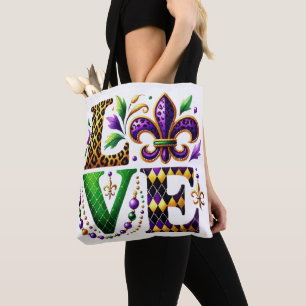 HELDER GEKLEURDE MARDI GRAS THEMA LIEFDE TOTE BAG