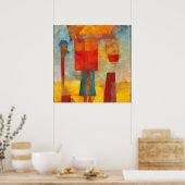 Helder gekleurde moderne anstract drie vrienden poster (Keuken)