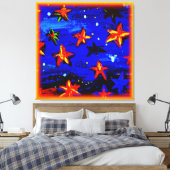Helder gekleurde Oranje sterren. Bestel nu Canvas Afdruk (Insitu (Slaapkamer))