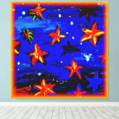 Helder gekleurde Oranje sterren. Bestel nu Canvas Afdruk (Insitu (Houten vloer))
