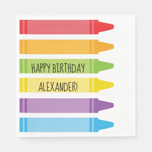 Helder gekleurde Rainbow Crayons verjaardagsfeestj Servet (Voorkant)