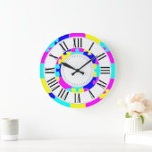 Helder Gekleurde Roze Blauw, Gele Jigsaw Puzzle Ar Grote Klok (Huis)