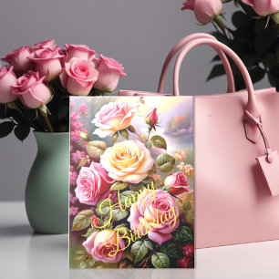 Helder gekleurde roze gele rozen bloem waterverf kaart