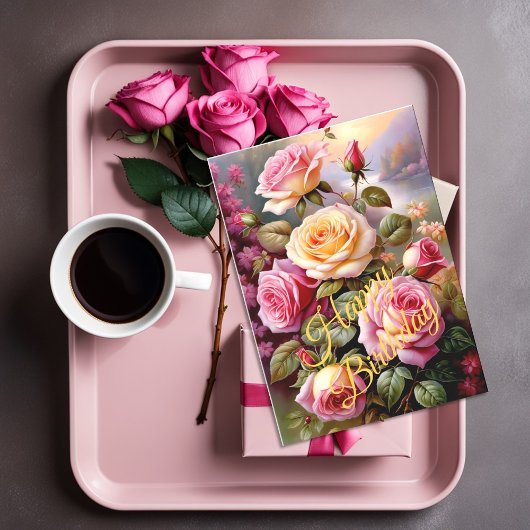 Helder gekleurde roze gele rozen bloemige Waterver Kaart