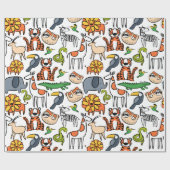 Helder gekleurde Safari-dieren Cadeaupapier (Vlak)