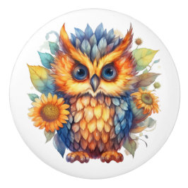 Helder Gekleurde Uil Deur trekken. Keramische Knop