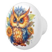 Helder Gekleurde Uil Deur trekken. Keramische Knop (Rechts)