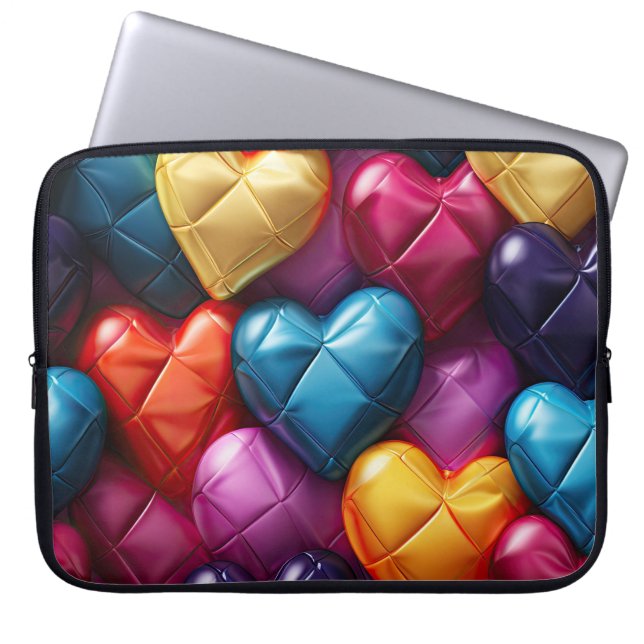 HELDER GEKLEURDE VALENTIJN LIEFDEHARTEN LAPTOP SLEEVE (Voorkant)