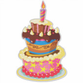 Helder gekleurde verjaardagstaart met kaars sticker (Voorkant)