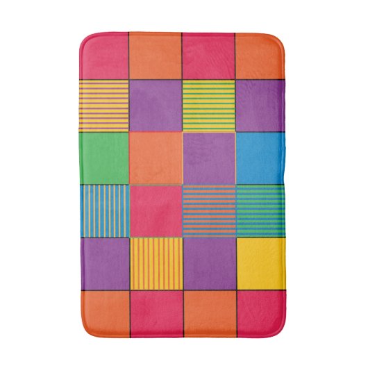 Helder gekleurde vierkantjes en strips badmat (Voorkant Verticaal)