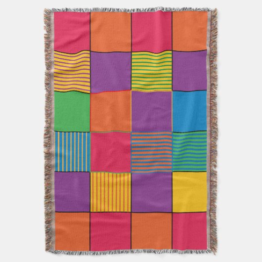 Helder gekleurde vierkantjes en strips deken (Voorkant Verticaal)