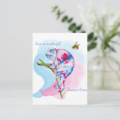 Helder gekleurde waterverf kameleon en bij. briefkaart (Staand voorkant)