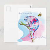 Helder gekleurde waterverf kameleon en bij. briefkaart (Voorkant / Achterkant)