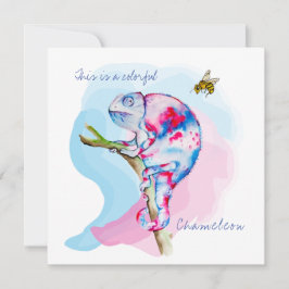 Helder gekleurde waterverf kameleon en bij. kaart